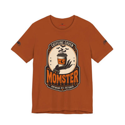Momster Caffeine Coven Tee | Halloween Mom shirt, spooky pumpkin coffee design