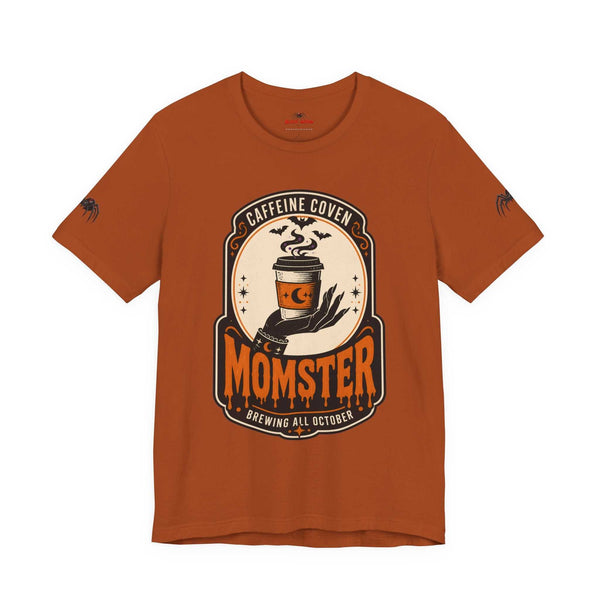 Momster Caffeine Coven Tee | Halloween Mom shirt, spooky pumpkin coffee design