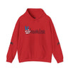 Veteran ’Merica Car Flag Hoodie patriotic Corvette pullover with distressed flag car design and cozy kangaroo pocket
