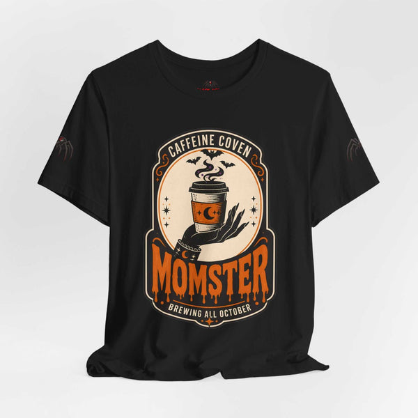 Momster Caffeine Coven Tee | Halloween Mom shirt, spooky pumpkin coffee design