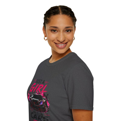 Girls Drive Fast Too Corvette C8 T-shirt with bold chest design and subtle sleeve prints on lightweight cotton fabric