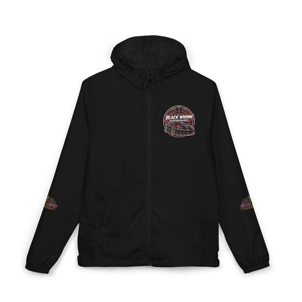 Black Widow Mardi Gras lightweight camo windbreaker jacket with graphic panels and mesh hood