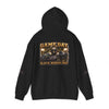 Black Widow Performance Hoodie with racing graphic and spider accents on sleeves