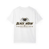Venom in Motion Corvette C8 t-shirt with black widow performance graphic on black garment-dyed cotton