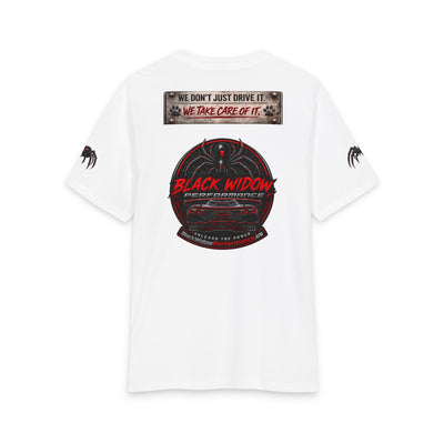 Black Widow Corvette Tee with American flag silhouette on black fabric