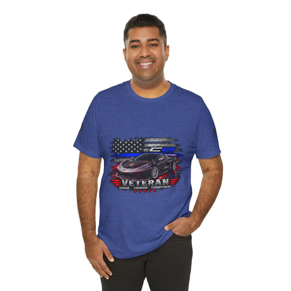 Black Veteran Corvette C8 Tee with Black Widow Performance graphic on breathable lightweight cotton shirt