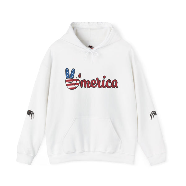 Veteran ’Merica Car Flag Hoodie patriotic Corvette pullover with distressed flag car design and kangaroo pocket