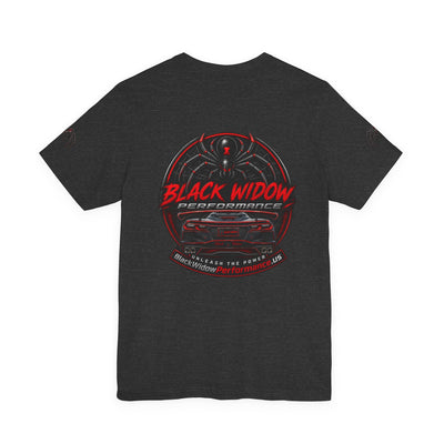 Black Veteran Corvette C8 Tee with Black Widow Performance graphic on black Bella+Canvas 3001 t-shirt
