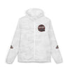 Black Widow Mardi Gras blackout windbreaker with "March Goes Insanity" graphic and pale camo shell