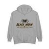 Black Widow full-zip hoodie in Saints colors with bold graphic and adjustable hood
