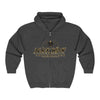 Black Widow zip hoodie in Saints colors with bold graphic and adjustable hood