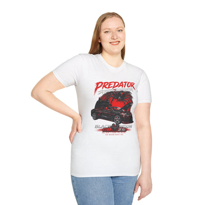 Black Widow Corvette C8 t-shirt with predator street design on black cotton fabric