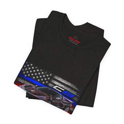 Black Veteran Corvette C8 Tee with Black Widow Performance graphic on black Bella+Canvas 3001 T-shirt