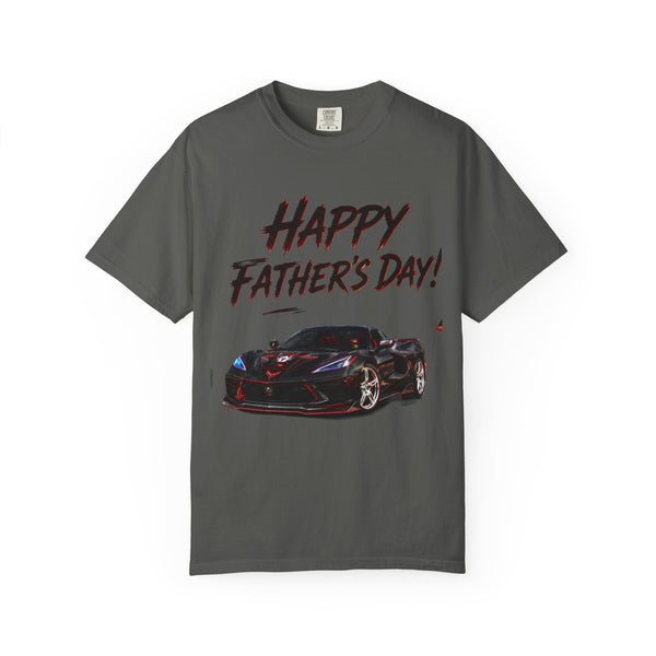 Black Widow Corvette C8 Dad T-shirt with sleek car design on soft garment-dyed cotton