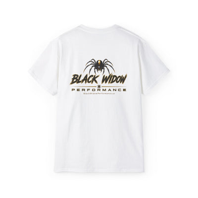 Black heavyweight Who Dat? Black Widow racing graphic tee with low silhouette and black widow emblem