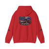 Veteran ’Merica Car Flag Hoodie with patriotic Corvette and distressed American flag design on midweight pullover