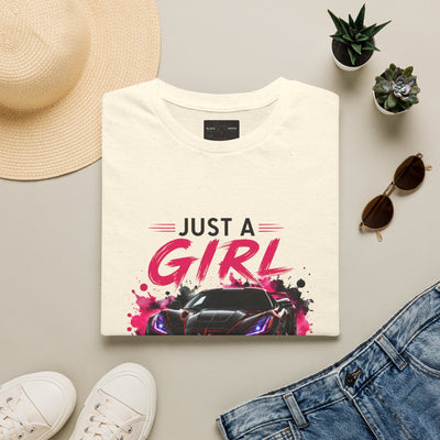 Girls Drive Fast Too Corvette C8 T-shirt with bold chest print on soft, lightweight cotton