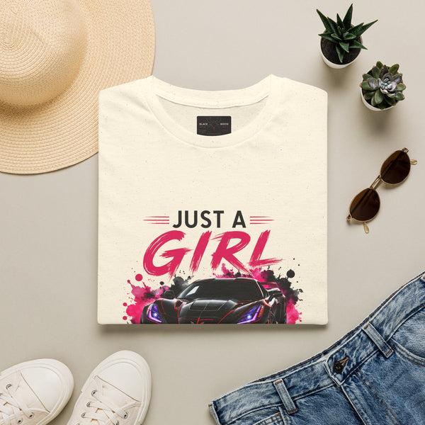 Girls Drive Fast Too Corvette C8 T-shirt with bold chest print on soft, lightweight cotton