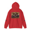 Black Widow Performance Hoodie with racing graphic and kangaroo pocket in black