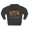 Black Widow Performance Hoodie black fleece pullover with spider logo and Game Day racing graphics