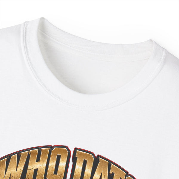 Black heavyweight Who Dat? Black Widow racing graphic tee with vintage feel and bold chest design