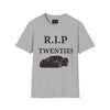 Black Widow Corvette R.I.P. Twenties T-shirt with vintage 1920s design and size guide table