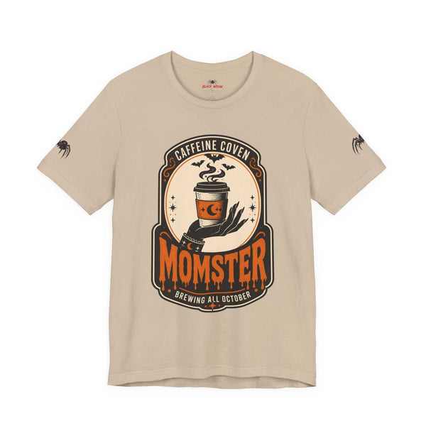 Momster Caffeine Coven Tee | Halloween Mom shirt, spooky pumpkin coffee design