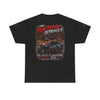 Black Widow Corvette graphic T-shirt with vintage muscle car design and moonlit race scene