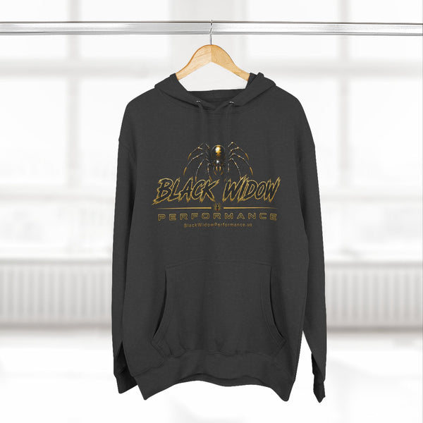 Black Widow Performance Hoodie medium-heavy fleece pullover with adjustable hood and kangaroo pocket for racing fans