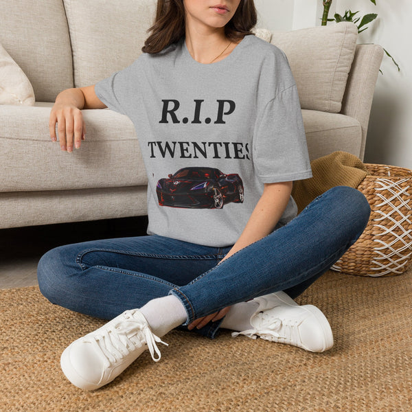 Black Widow Corvette R.I.P. 1920s nostalgia tee with size guide table and soft cotton fabric details