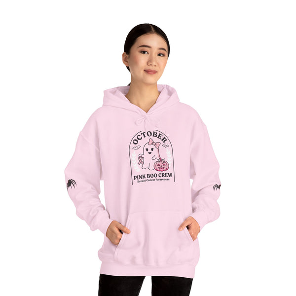 Halloween Ghost Hoodie — "October Pink Boo Crew" Graphic Pullover