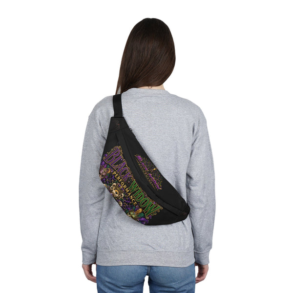 Black Widow Performance Large Fanny Pack with vivid Mardi Gras circus design and adjustable waist belt