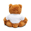 Teddy bear with t-shirt, black bow, soft synthetic fur, 7 inch by 10 inch, customizable design