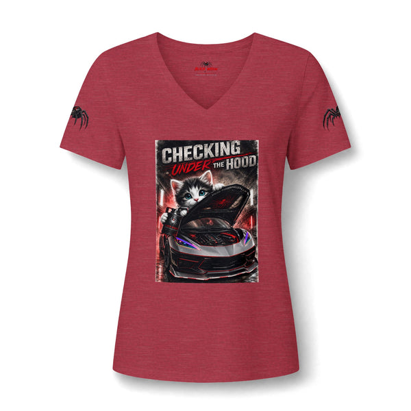 Checking Under the Hood Tee — Women's V-Neck Cat