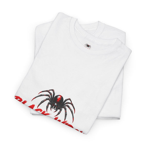 Black Widow Corvette performance tee with vintage graphic and size guide table