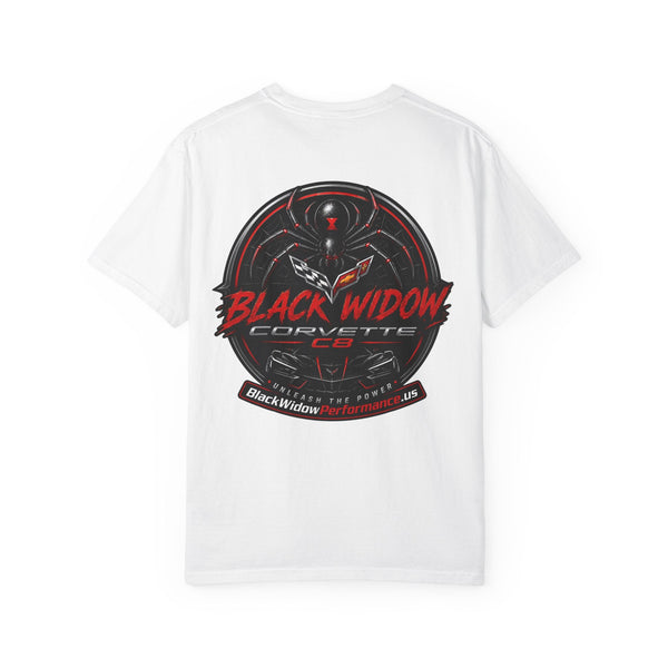 Black Widow Corvette C8 Dad T-shirt in soft garment-dyed cotton with sleek car design