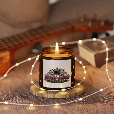 Gothic Bat Soy Candle in amber jar with clean-burning soy wax and cotton wick