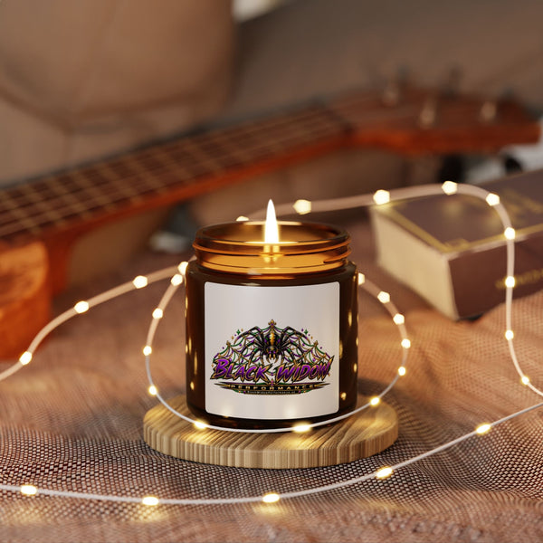 Gothic Bat Soy Candle in amber jar with clean-burning soy wax and cotton wick