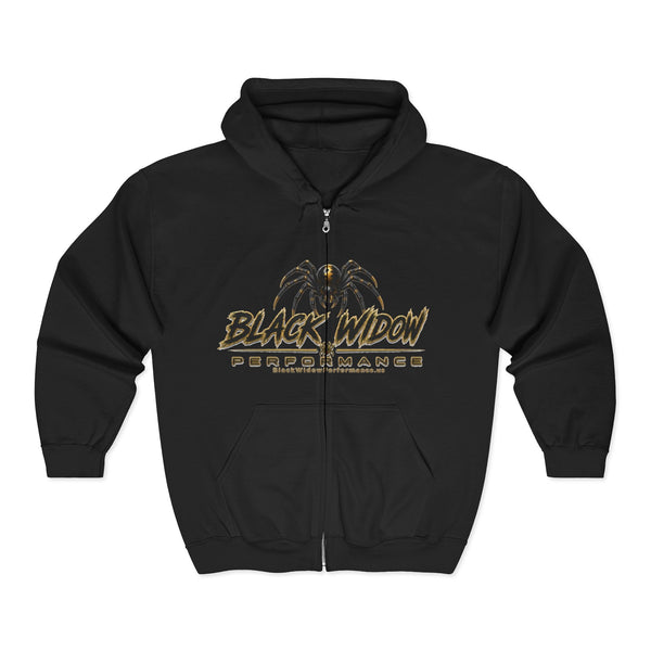 Black Widow full-zip hoodie in Saints colors with bold graphic and racing streetwear style
