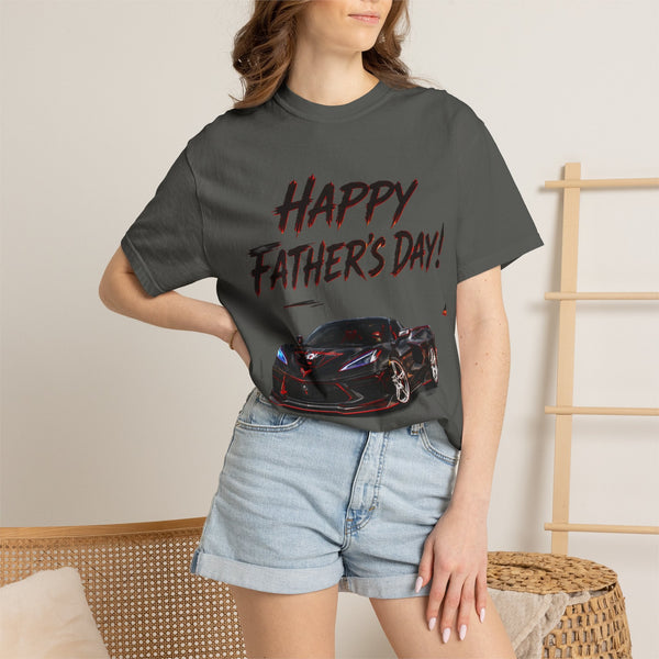 Black Widow Corvette C8 Dad T-shirt in soft black cotton with minimalist car design