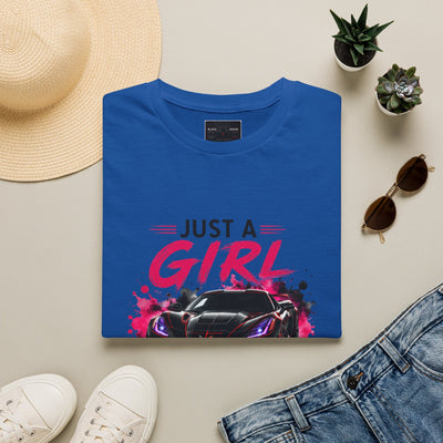 Girls Drive Fast Too Corvette C8 T-shirt with bold chest design on lightweight cotton fabric
