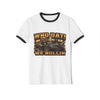 Black Who Dat We Rollin' Ringer Tee with contrasting collar and sleeve trim, bold graphic front and Black Widow Performance emblem on back