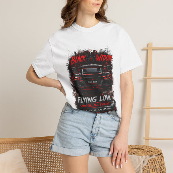 Too Fast To Follow Black Widow Horsepower Sports Car T-Shirt