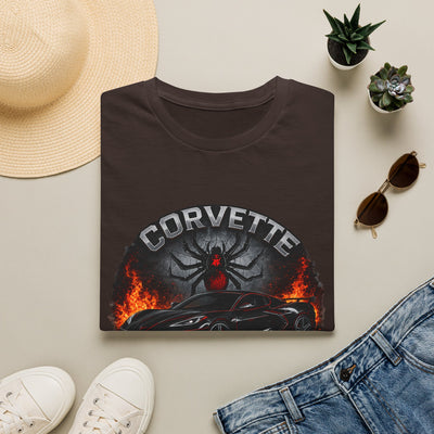 Corvette Black Widow Tee — Muscle Car Graphic T‑Shirt with Spider & Flames