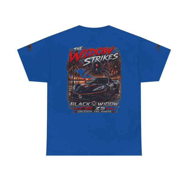 Black Widow Corvette performance tee with vintage emblem and midnight race graphic
