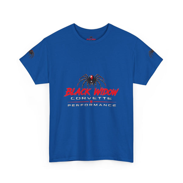 Black Widow Corvette vintage performance t-shirt with cinematic race graphic and durable cotton fabric