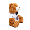 7-inch teddy bear with black bow tie wearing customizable t-shirt with vivid colors and soft synthetic fur