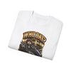 Black Widow Who Dat? racing graphic tee with vintage heavyweight cotton and low silhouette design under stadium lights