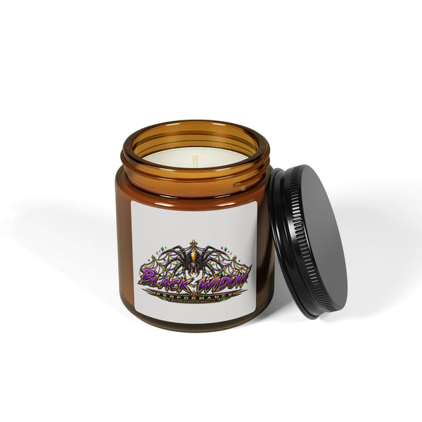 Gothic Bat Soy Candle in amber jar with natural soy wax and cotton wick, eco-friendly scented candle