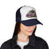 Black Widow Performance Trucker Hat — Retro Skull & Arachnid Mesh Cap